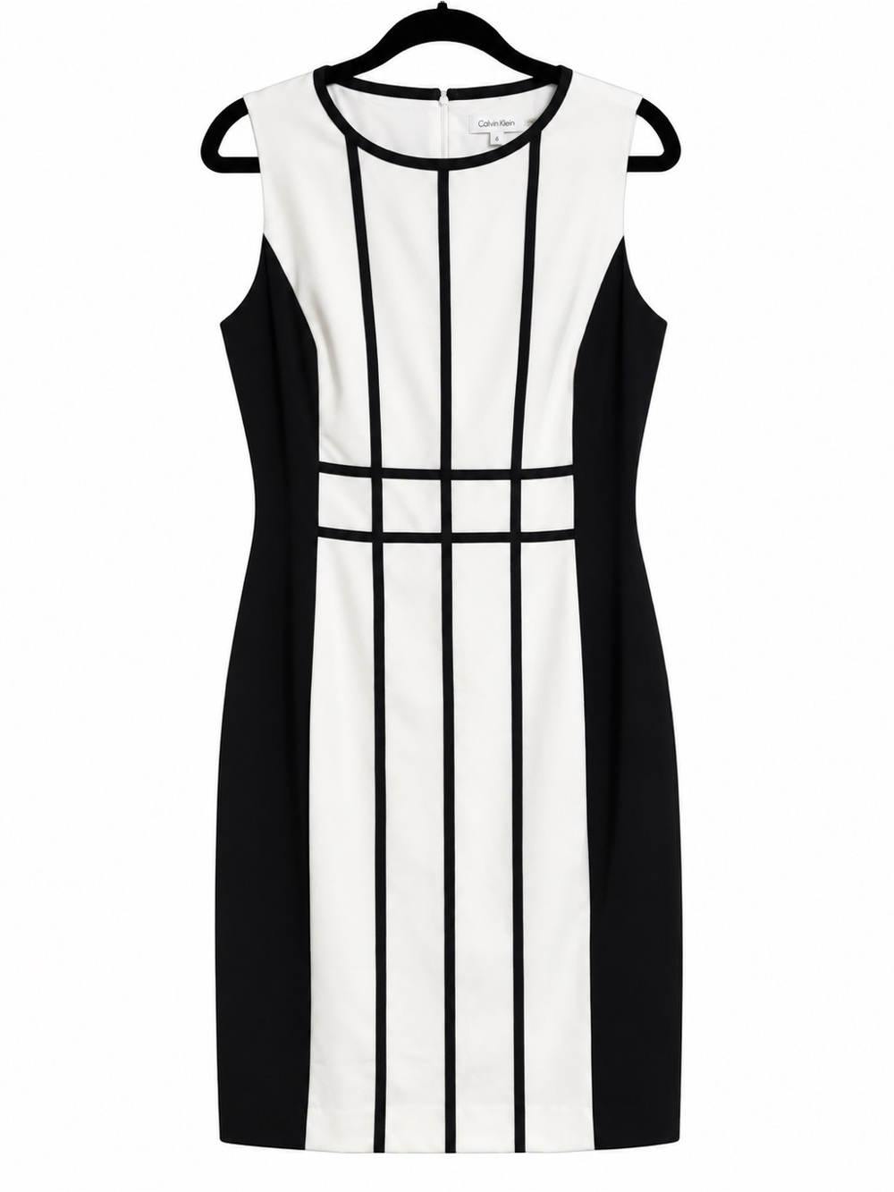 Calvin Klein Black and White Panel Sheath Midi Dress